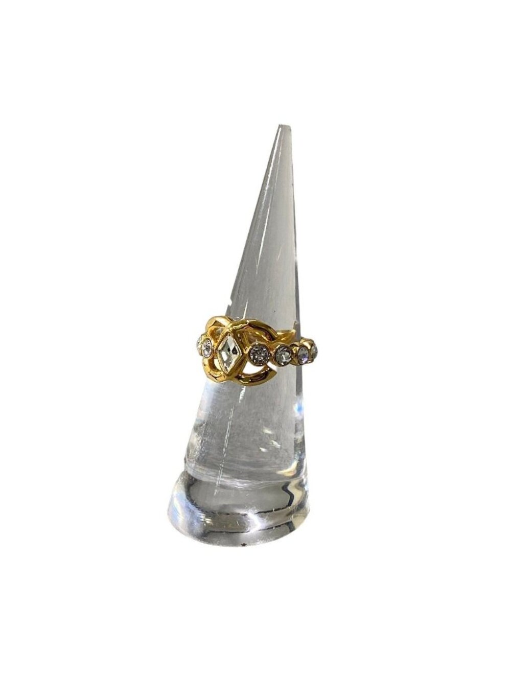 Chanel CC Logo Rhinestone Gold Ring Coco Band - Picture 2 of 7